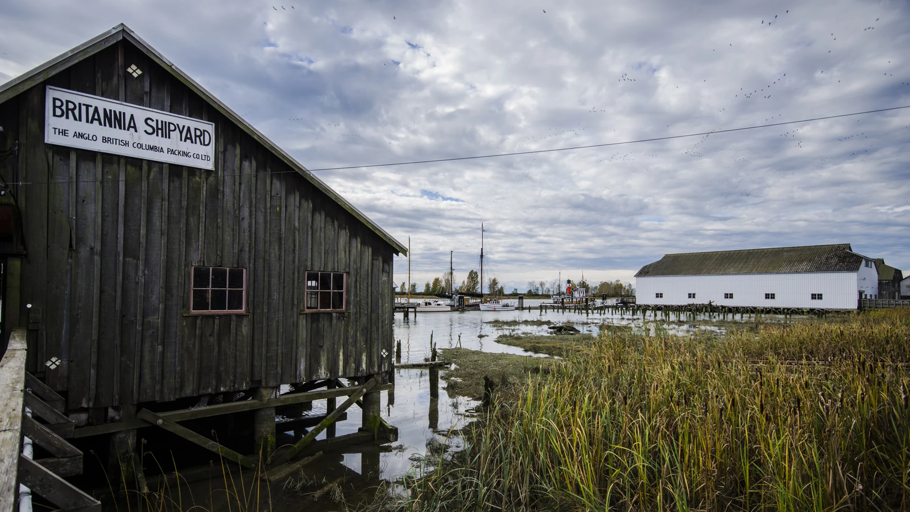 Historic waterfront buildings at Britannia Shipyards